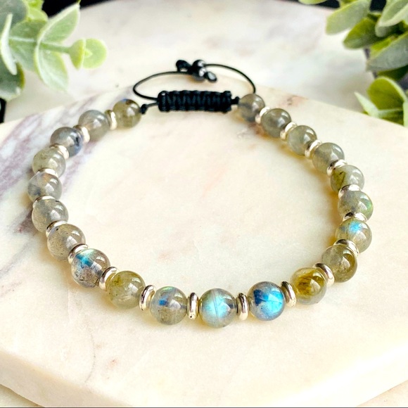 Lamorajewels Other - Men Labradorite Adjustable Beaded Bracelet Cord Macrame Men & Women